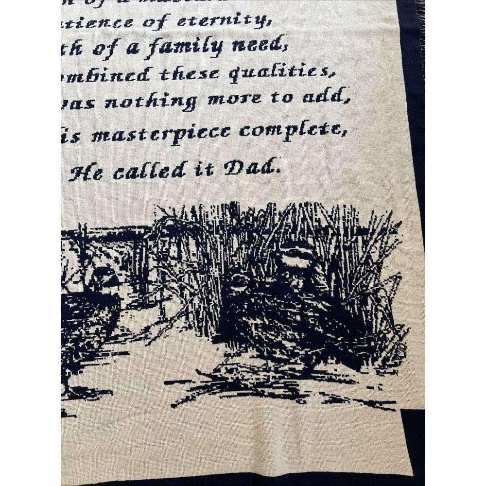 Woven Throw Blanket "What Makes A Dad" Blue Ivory Soft Woven Cotton 71" Long Vtg - Picture 5 of 11